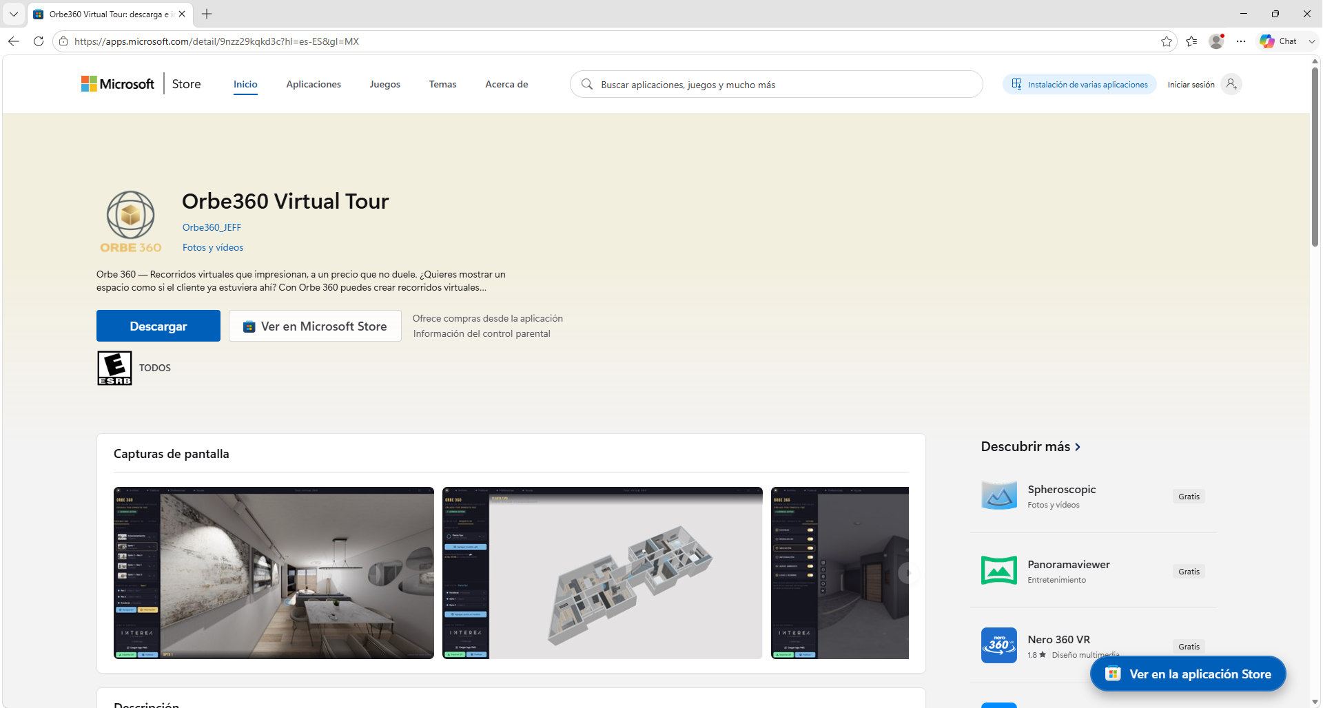 Orbe 360 en la Microsoft Store